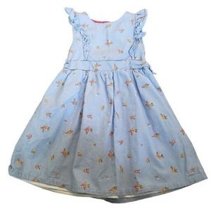 Penelope Mack Girls Soft Blue Cotton Ruffle Sleeve Floral Lined Dress Sz 4T